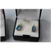 Image 3 : Pear Shape Glass Blue Topaz Ring & Earring Set (Size 8 Ring - 14kt gold PLATED)