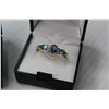 Image 2 : Pear Shape Glass Blue Topaz Ring & Earring Set (Size 8 Ring - 14kt gold PLATED)