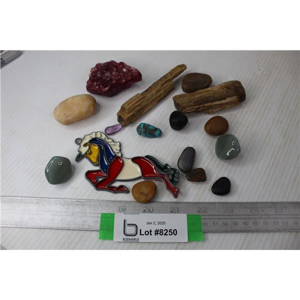 Petrified Wood Pieces - Polished Rocks - Geode Cluster - Stained Glass Horse