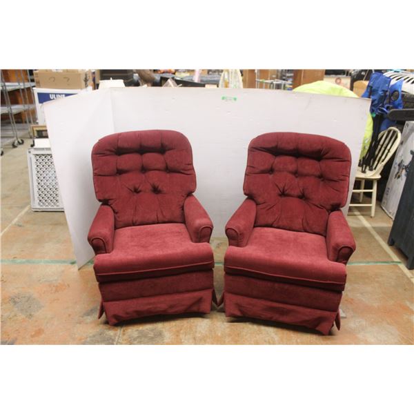 *2X BID PRICE (2) Red Upholstered Swivel Chairs 38" Tall x 27" Wide