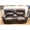 Image 1 : * Brown Leather Love Seat w/ Cup Holders 39" Tall x 81" Long x 40" Wide