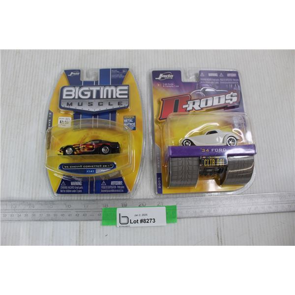 (2) Jada Toys Bigtime Muscle/ D-Rod 1:64 Scale Diecast Cars, 1995 Corvette ZR1, 1934 Ford- Both NIB