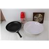 Image 7 : Phinney Walker Quartz Wall Clock- 9'' x 9'', (2) Frying Pans, (2) Plastic Cutlery Trays w/ Cutlery, 