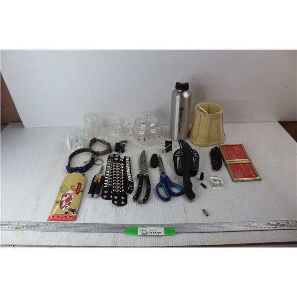 Lot Of Various Items, 3.5'' x 3.5'' Book Style Picture Frame, (2) Small Pet Collars, Crystal Cream &