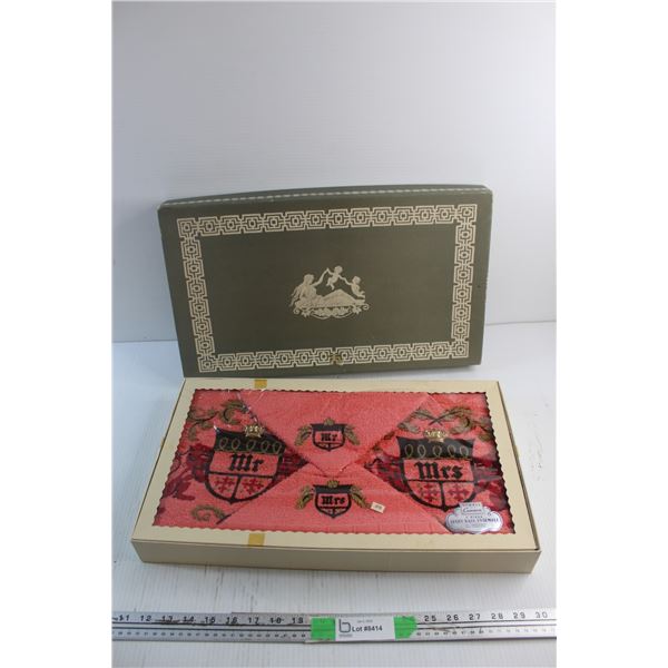 4 pc Terry Bath Ensemble Mr. and Mrs. Towel Set (2) Hand Towels and (2) Wash Cloths