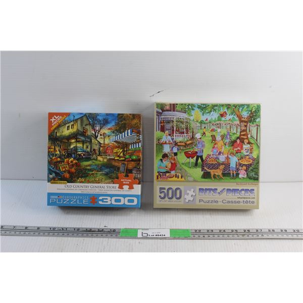 (2) Old Country General Store and Backyard Barbecue 300 & 500 pc Jigsaw Puzzles