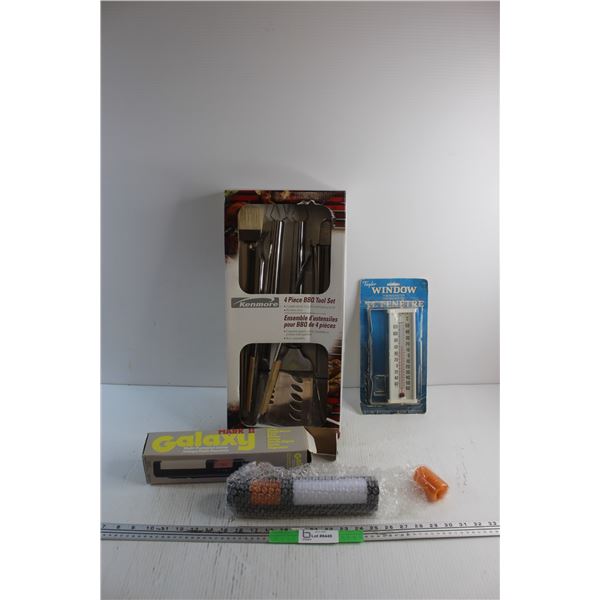 4 Piece BBQ Tool Set, Thermometer and Mark II Galaxy Multi Purpose Lamp