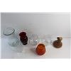Image 4 : (5) Glass Vases, Candle Holder and Liquor Decanter