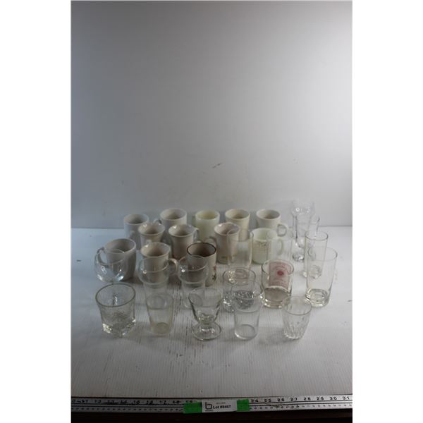 Ceramic Mugs. Cups and Glass Goblets