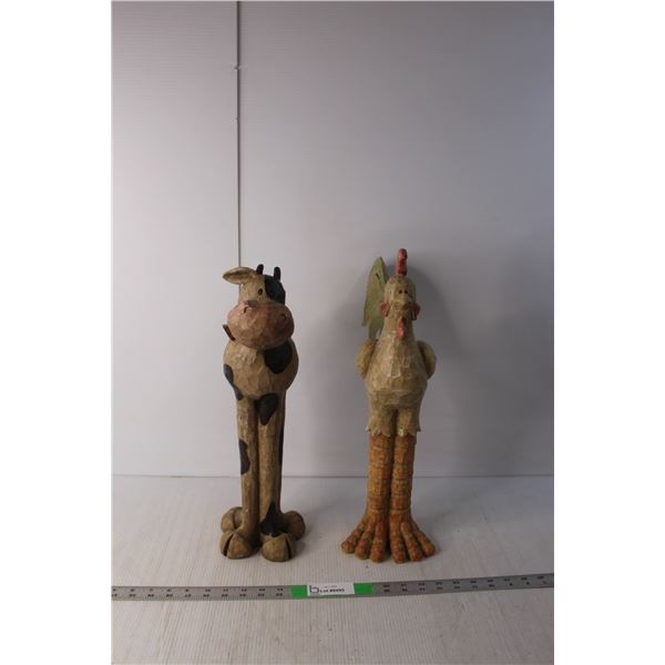 Rooster & Cow Ceramic Garden Figurines Up to 19" Tall