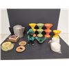 Image 1 : Blue Mountain Pottery Dog and Candleholder, (3) Packs of Coasters, and (7) Ice Cream Cups