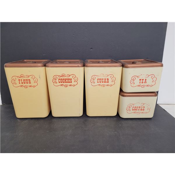 Set of 5 Plastic Kitchen Cannisters with Lids, Up to 8" Tall- Sugar has a Crack