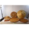 Image 1 : (6) Woven Items- Hat, Trays, Misc. Up to 19" Diameter