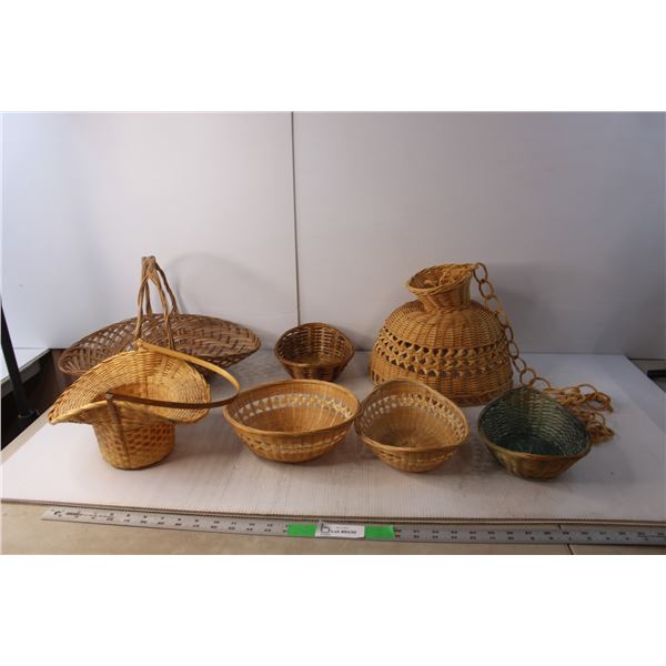 (7) Woven Items- Hanging Shade, Baskets