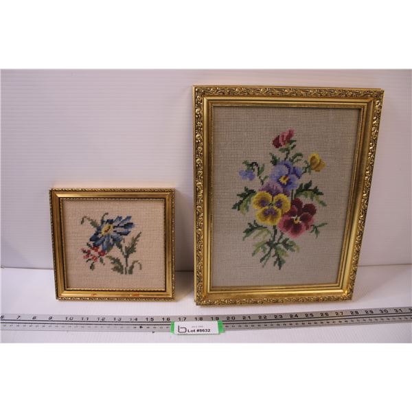 (2) Framed Embroidery Flower Pictures