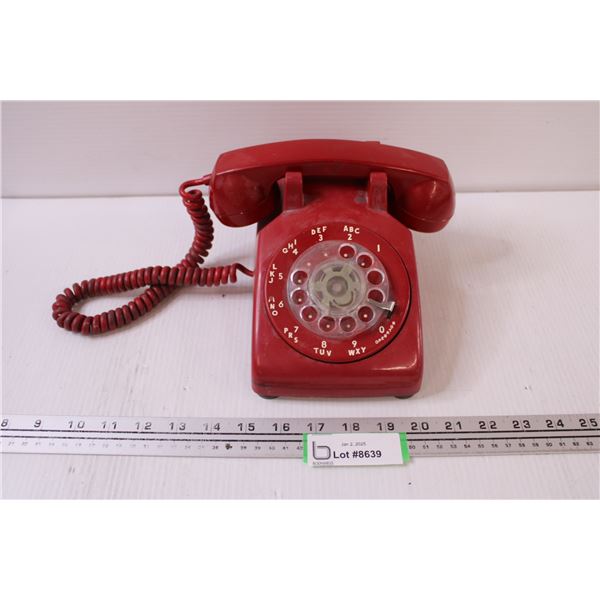 Red Rotary Dial Desk Telephone