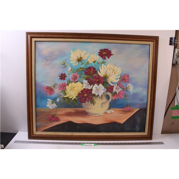 * Flower Painting in Frame by Anges A. Boreen - 34" x 28" - Some Wear on Frame as Pictured