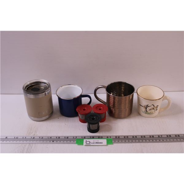 (4) Mugs (Yeti, Oatmeal Goose Mug, Various) & (3) Keurig Re-Useable