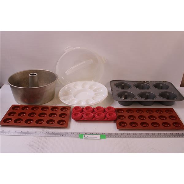 Baking Lot: Bundt Pans (Various Sizes), Cake Pop Mold, Deviled Egg Carrying Container w/Lid