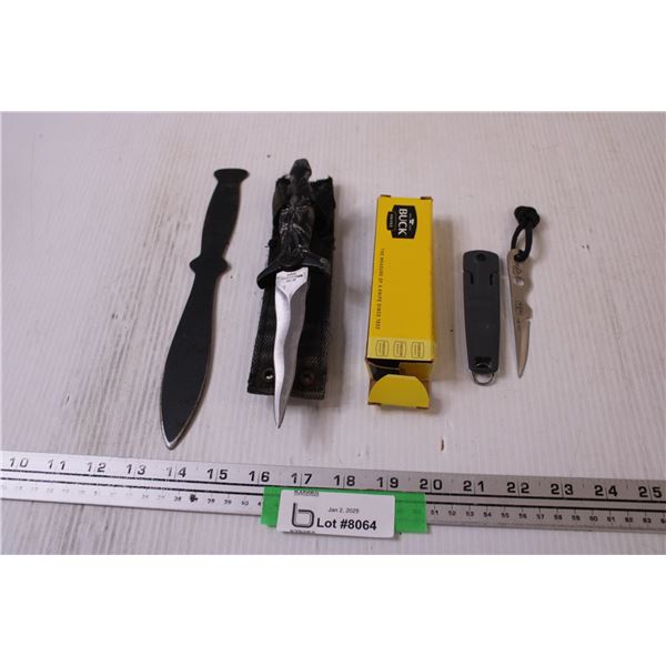 (3) Knives: Throwing, Spiderman Dagger, Black Smidgen, Buck