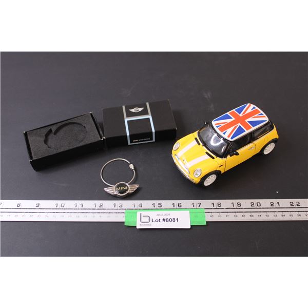 Pull-Back Mini Cooper Model Car - 1:24 Scale & Mini Cooper Keychain in Box