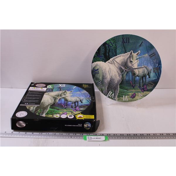 Unicorn Crystal Art Clock - Works - w/Stand & Box