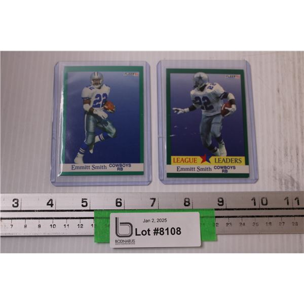 (2) Emmitt Smith Fleer 1990-91 Football Cards (One Rookie)