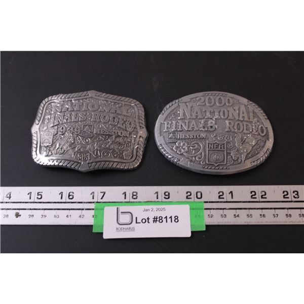 (2) Hesston Rodeo Metal Belt Buckles - 1999 & 2000 (2000 is Montana Silver Smiths) - Sealed