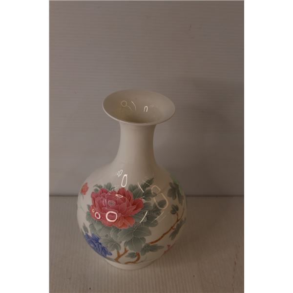 Asian Flowered Ceramic Vase 9.5" Tall
