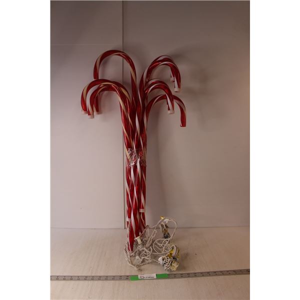 (9) Light Up Candy Cane Decorations 28.5" Tall, Powers On