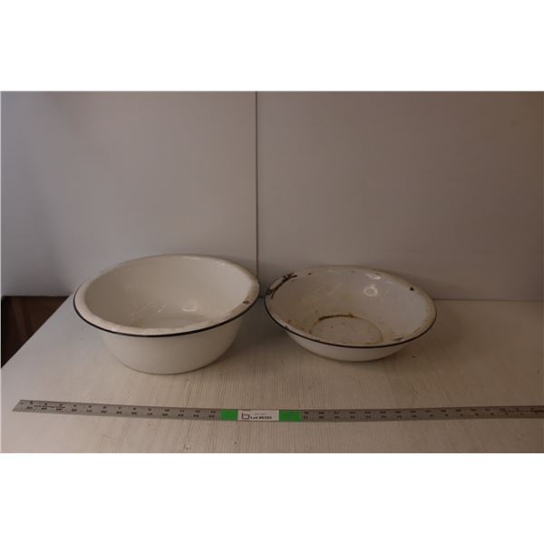 (2) Enamel Bowls Approx. 14" Diameter