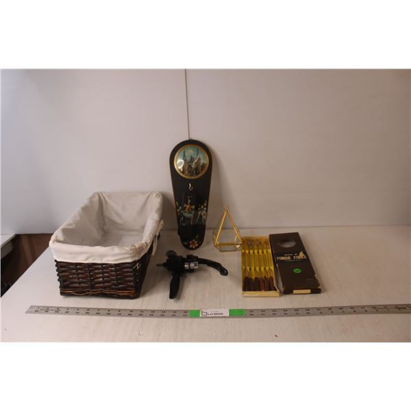 (6) Steel Fondue Forks, Wine Corker, Misc.