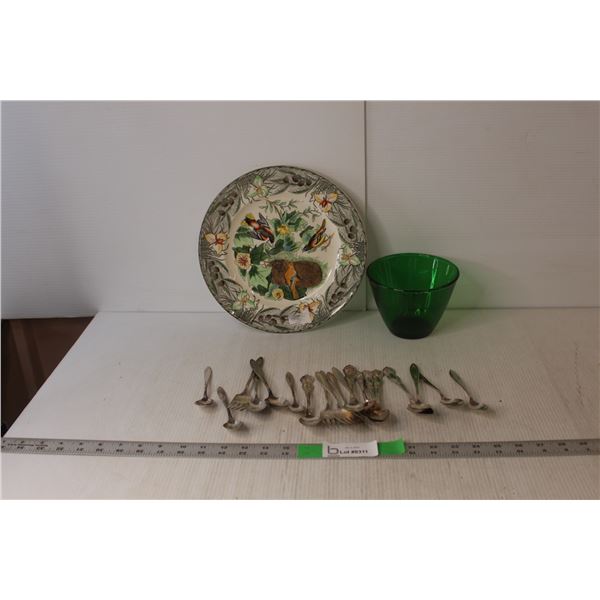 Birds of America Plate, Vintage Cutlery, Glass Bowl