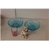 Image 2 : Dalmatian Figurine, (2) Blue Glass Trinket Dishes, Misc.