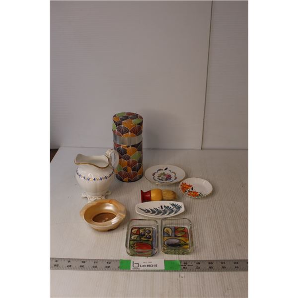 (3) Small Porcelain & China Plates, Vintage Shaving Brush, Misc.