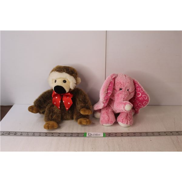 Stuffed Elephant & Monkey Approx. 9" Tall