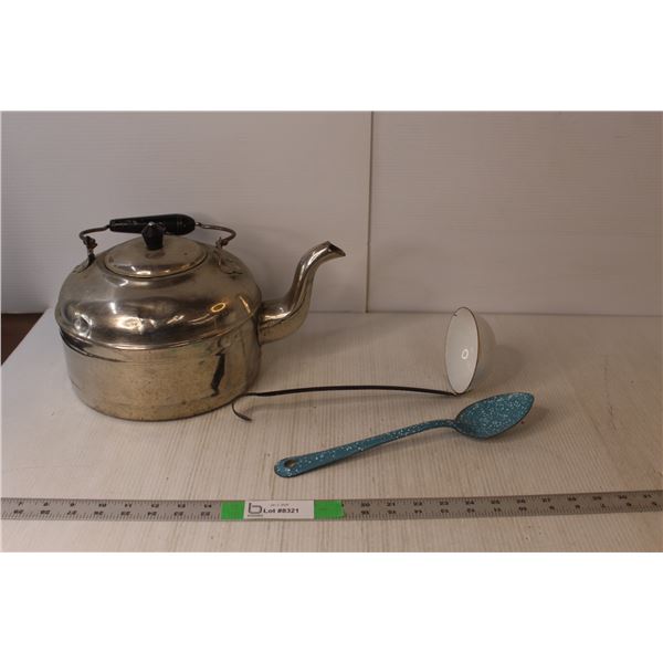 Large Kettle, (2) Enamel Ladles