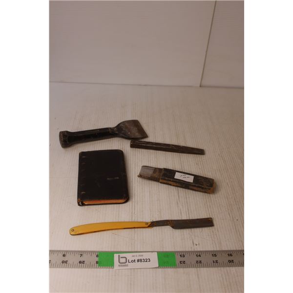 Vintage Straight Razor, Chisels & Memo Book