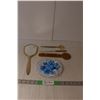 Image 1 : Vintage Mirror. Knife & Scissor Set, Plastic Flower Dish