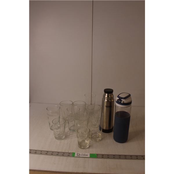 Igloo Water Bottle, Thermos & (10) Glasses