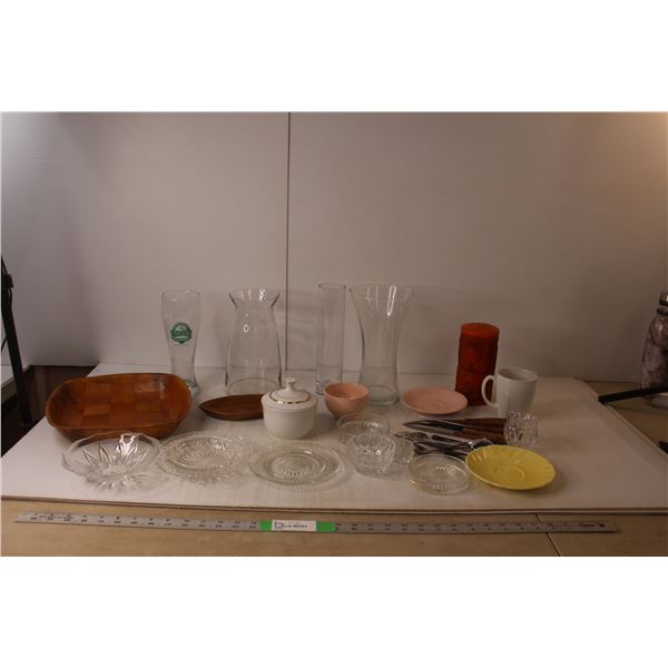 Glass Vases, Dishes, Vintage Cutlery, Misc.
