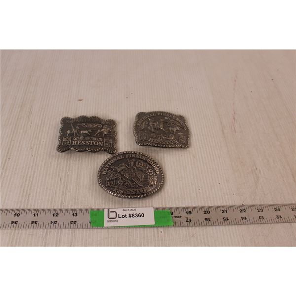 (3) Hesston Belt Buckles- 1984, 1985, 1987