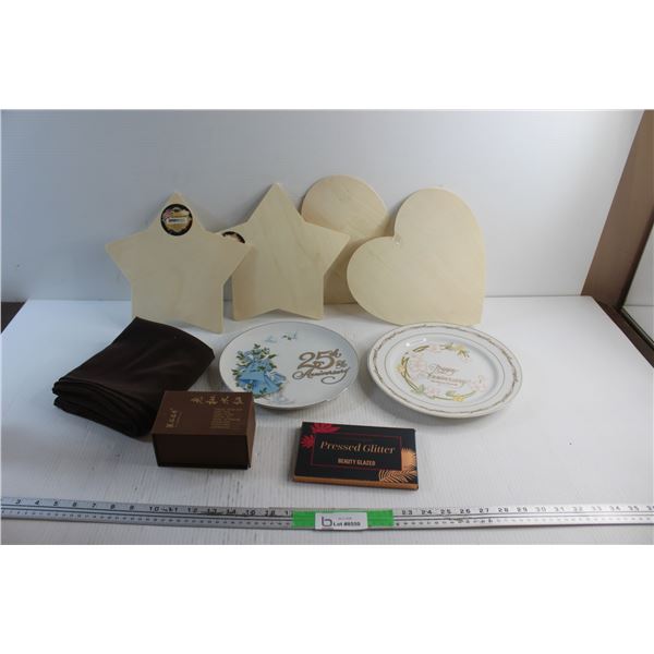 Chinese Tea, Pressed Glitter, Ceramic Anniversary Plates, Wooden Decor and Table Cloth