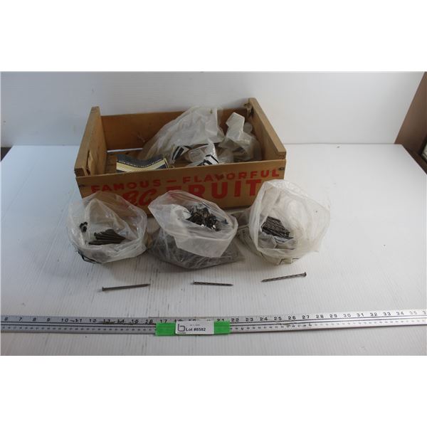 Wooden Crate and Assorted Nails
