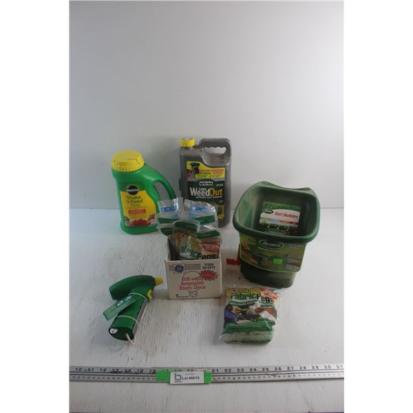 Lawn WeedOut and Shake N Feed Soil Feeder, Bio Fabric Pegs, Seeder and Misc.
