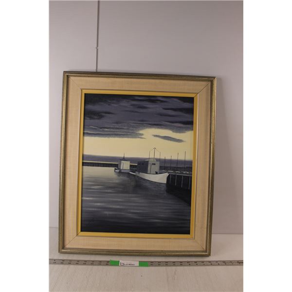 Framed 1984 Acrylic 'Gimli Harbour' Painting by Don Martin 25.5" Tall x 21" Wide