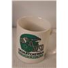 Image 4 : (3) Mugs- Saskatchewan Roughriders, Wood Carved, Fire King, (2) Vases