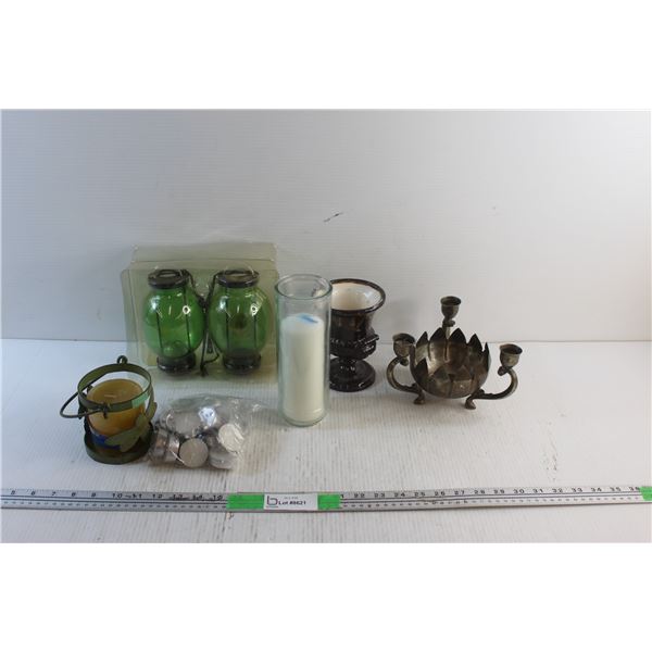 Ceramic Vase, Candles and Candle Holders