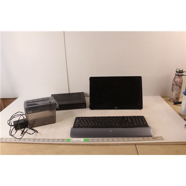 Brinks Home Security Paper Shredder- Powers On, Logitech Keyboard, AOC 14.5" Monitor. Motorola Cable