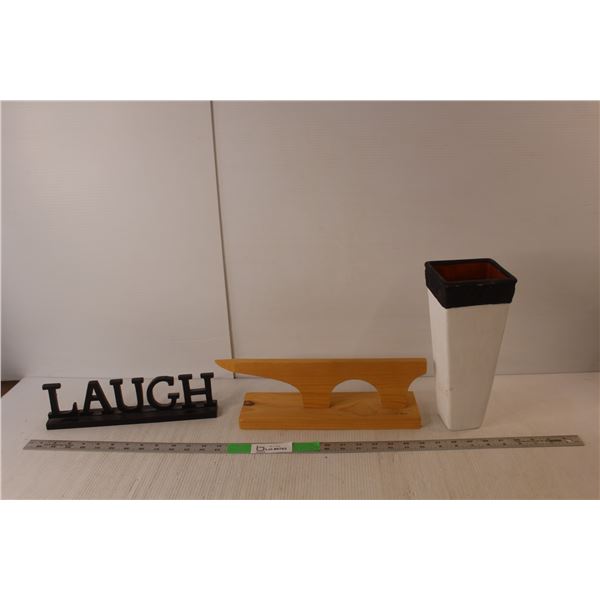 Ceramic Vase, (2) Wooden Home Decor Signs